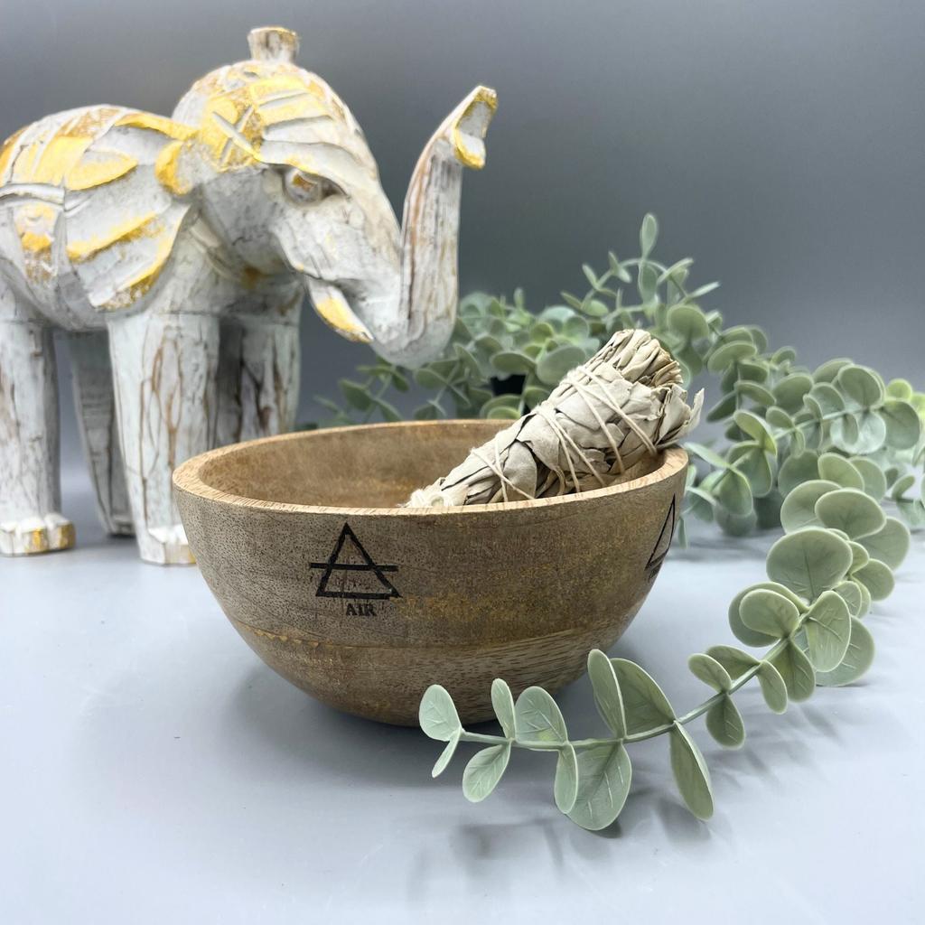 Wooden Smudge Bowl Four Elements 13x7cm Altar