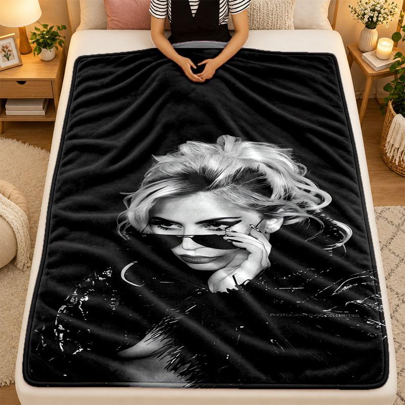 Flannel BlanketLady Gaga Warm Soft Throw Blanket for Indoor Sofa Bed Living Room Use