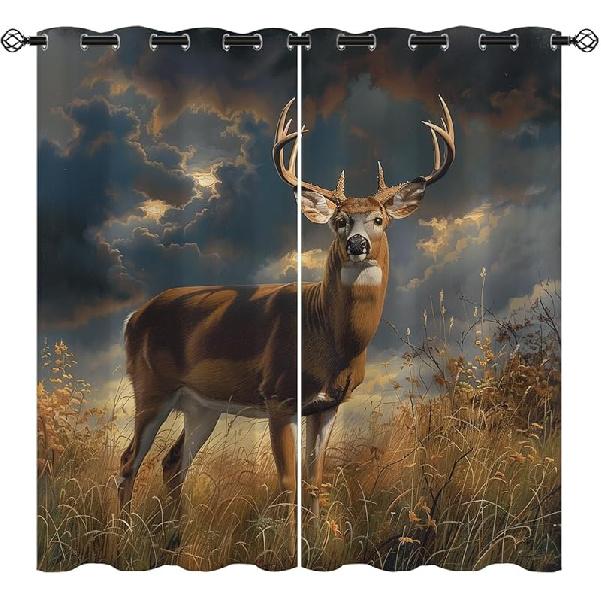 

Whitetail Deer Blackout Curtains for Girls Boys Home Decor, Forest Hunting Wildlife Autumn Nature Grommet Thermal Insulated Drapes Darkening Window 42 W x 45 L (Pack of 1)