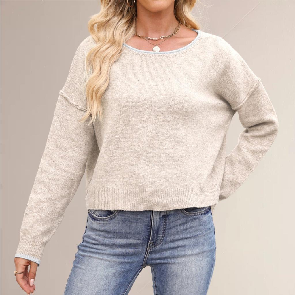 Women's Round Neck Colorblock Knitted Loose Versatile Pullover Sweater