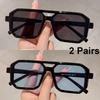 2 Pairs Vintage Square Sunglasses Men Chic Retro Double Bridge Gradient Outdoor Shades Women Casual Vacation Decor Sun Glasses