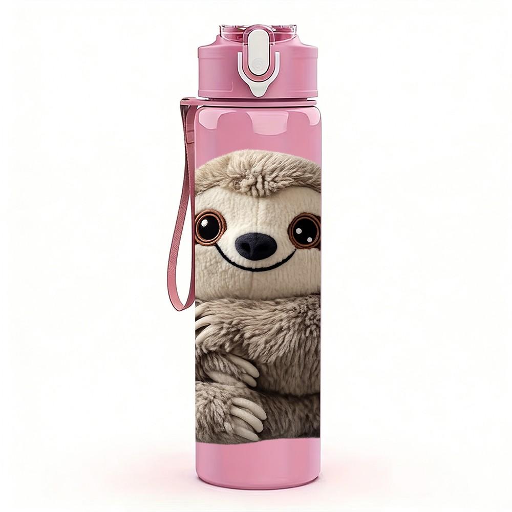 1PC Sloth Slow Cute Animal Portrait Print 750ml Color Plastic Sports Water Bottle Leakproof Flip Straw Lid Suitable for Sports Office Home Use