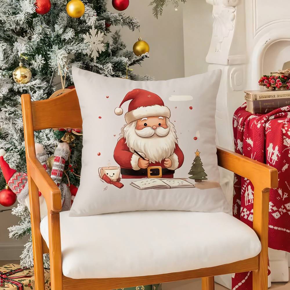 Merry Christmas Pillow Case Holiday Happy Atmosphere Short Plush Double-sided Printing Home Cushion Cover