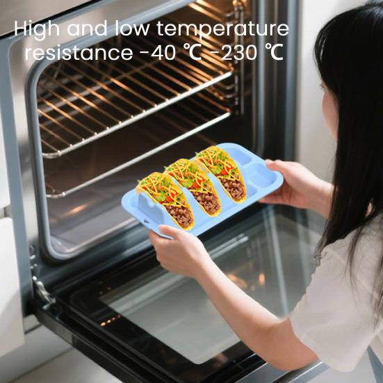 Silicone Taco Holder with 3 Dividers Reusable Tortilla Rack Non-Slip Food Dish Heat Cold Resistant Burrito Holder