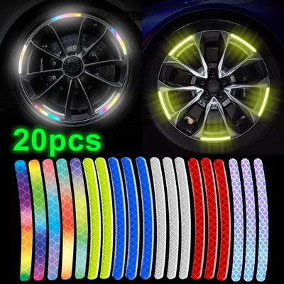Adesivi Riflettenti per Mozzo Ruota Auto Decorazione Luce Notturna Moto Veicolo Elettrico Cerchio Ruota e Pneumatico Adesivo Decorativo 20pz