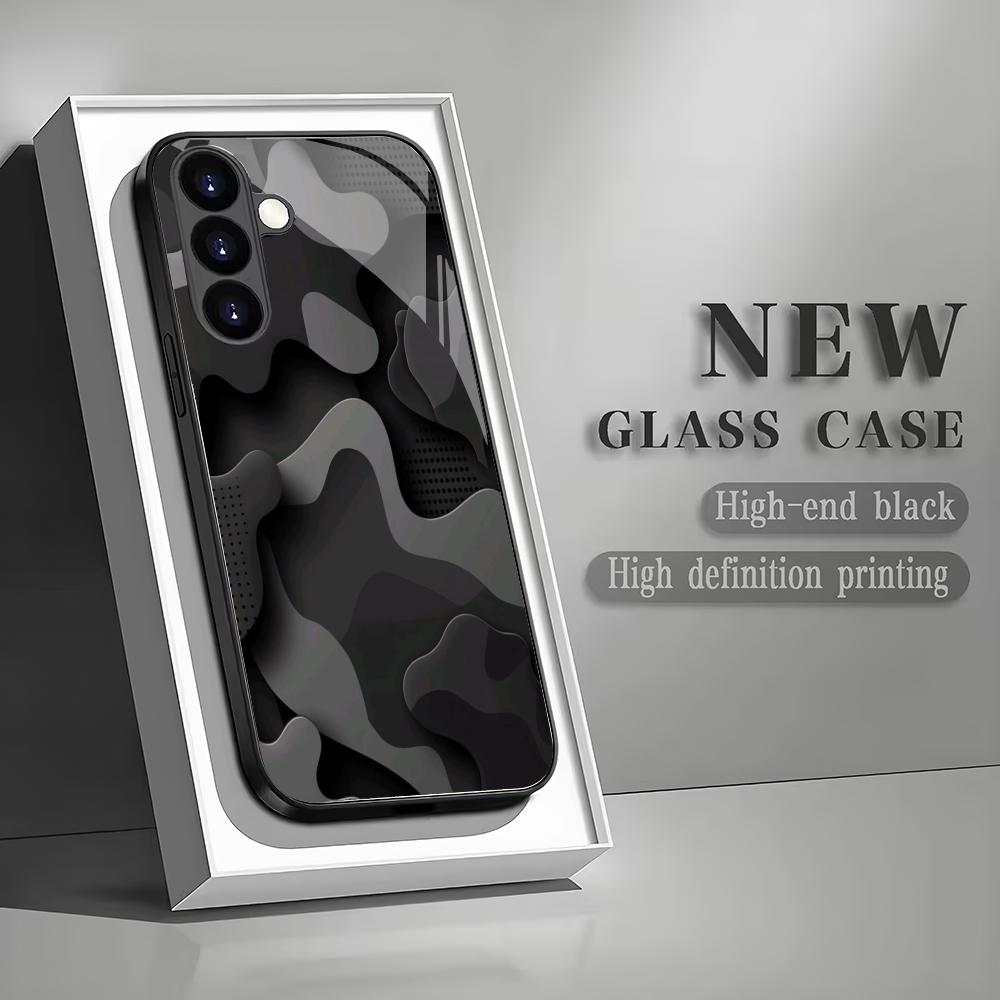 Camouflage-Muster gehärtetes Glas Handyhülle geeignet für Samsung Galaxy S26 S25 S24 S23 S22 S20 FE/Ultra/Plus5G sturzsicher