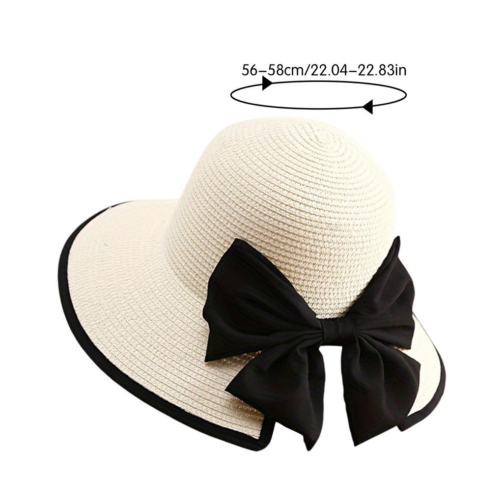 Women's Wide Brim Straw Hat with Bowknot Summer Straw Sun Hat Beach Vacation Sun Protection Hats for Outdoor Travel Photography