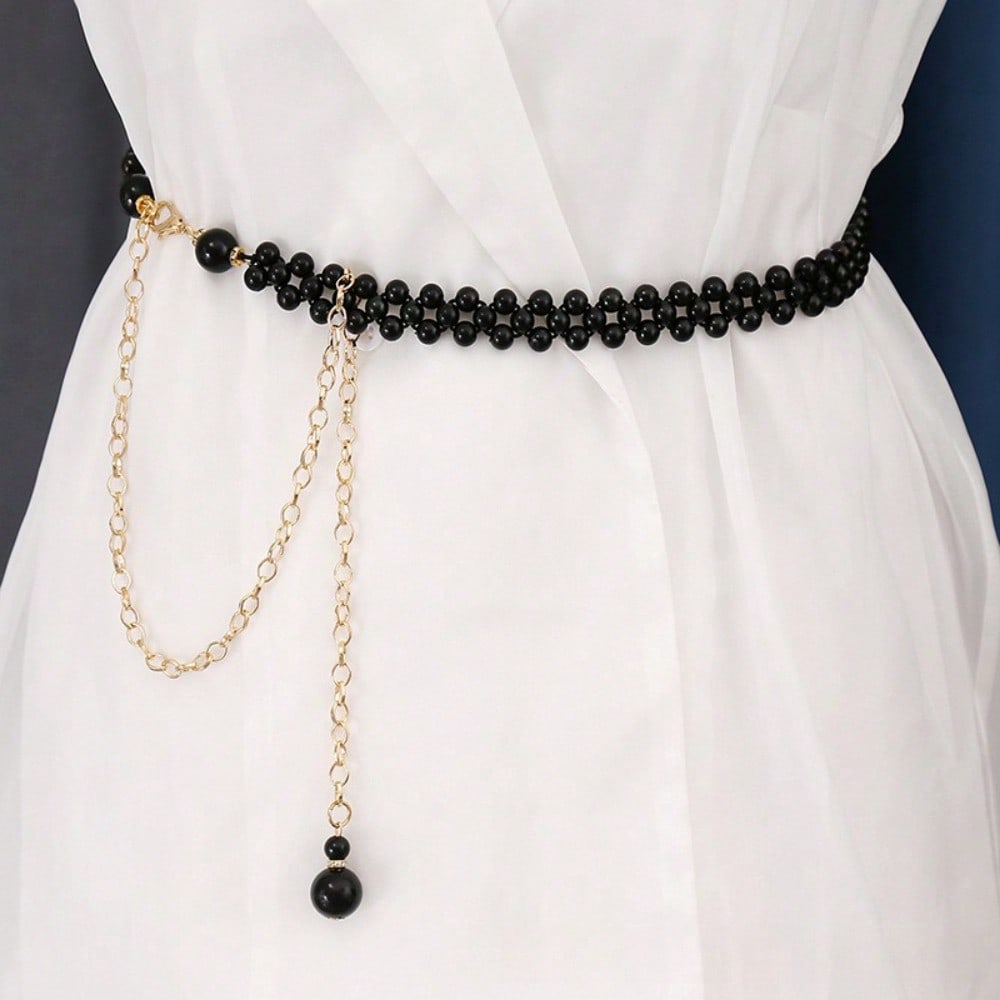 Pearl Belt Women's Diamond Elastic New Waist Chain Women's Decoration with Dress Elastic Versatile Belt Women's Petals