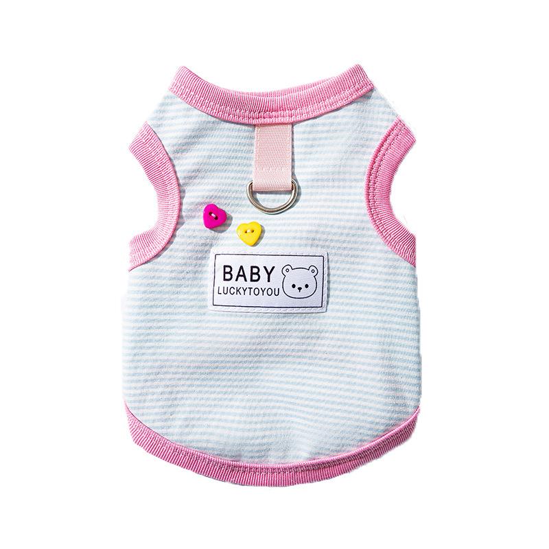 Spring Summer Cat Cotton Yarn Striped Cute Love Button Vest Dog Teddy Bigbear Pet Cat Clothes