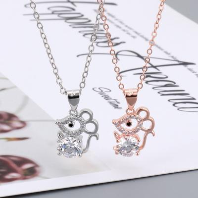 Zodiac Mouse Necklace Female Niche Tide Simple Clavicle Chain Zircon Mouse Pendant Natal Year Jewelry