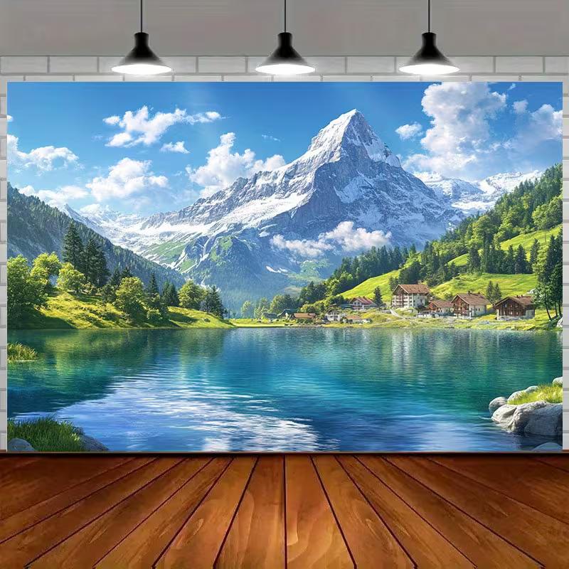 2D European Countryside Scenery Portrait Photo Backdrop