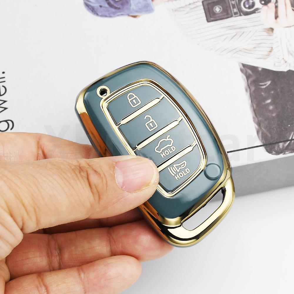 SKCW6 Gold Edge TPU Keyless Shell Fob Car Key Case Cover For Hyundai Elantra Creta Ix35 Ix45 I10 I30 I40 Tucson Santa Fe Rena Sonata