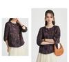 100% Mulberry Silk] Spring/Summer Round Neck Retro Printed Chinese Style Pan Buckle Loose Western Style Silk Shirt for Women