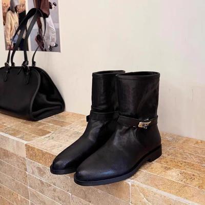 Medium Heel Women's Short Boots Autumn and Winter New Retro Style Round Head Fashion Belt Buckle Thick Heel Fashion Boots
