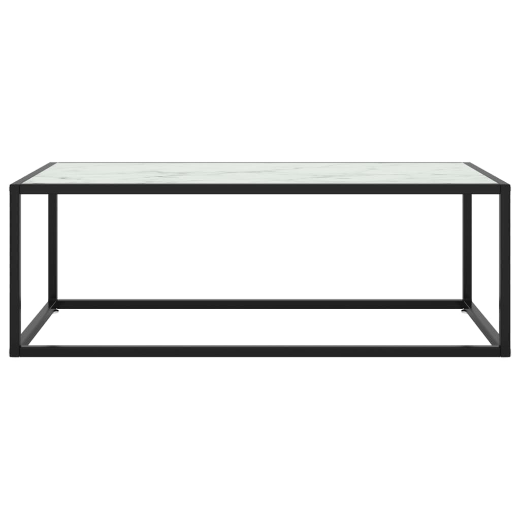 Black Coffee Table with White Marble Effect Glass 100 X 50 X 35 Cm
