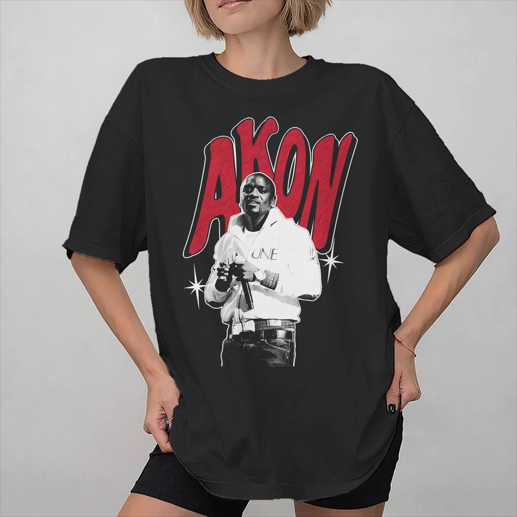Akon és Neyo Turné Merch Uniszex Póló Pamut Póló Divatos Póló Ruházat