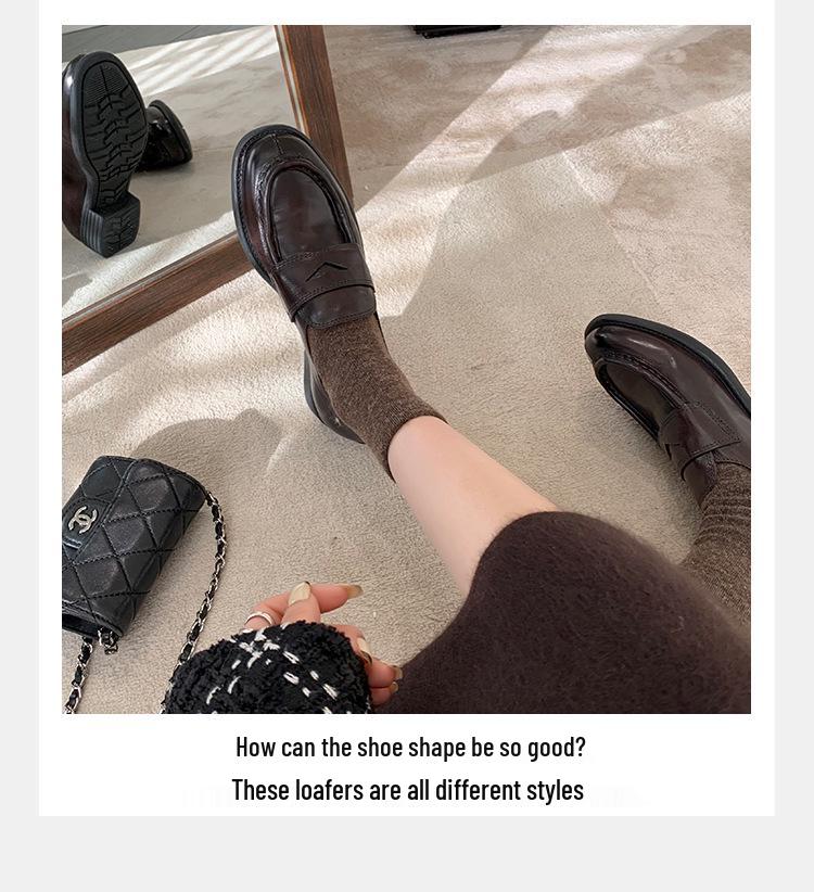 Grape Mom's Retro British College Style Chunky Heel Slip-On Loafers - Perfect for Autumn!