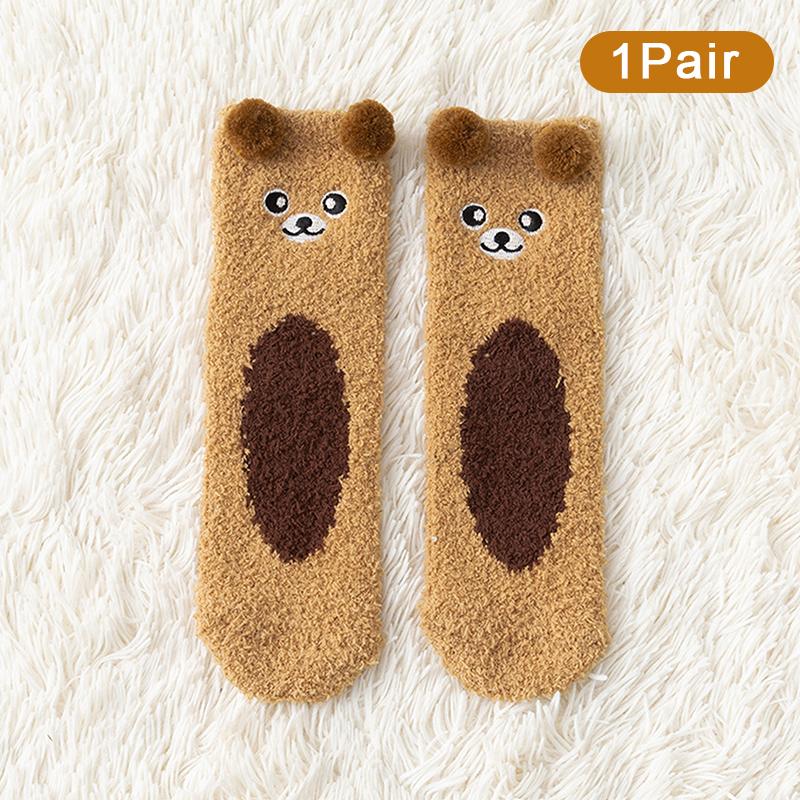 Korallenfleece-Socken für Damen Winter Nicht fusselnd Bodensocken Cartoon-Tier Plüsch Erwachsenen Dick Warm Schlafsocken