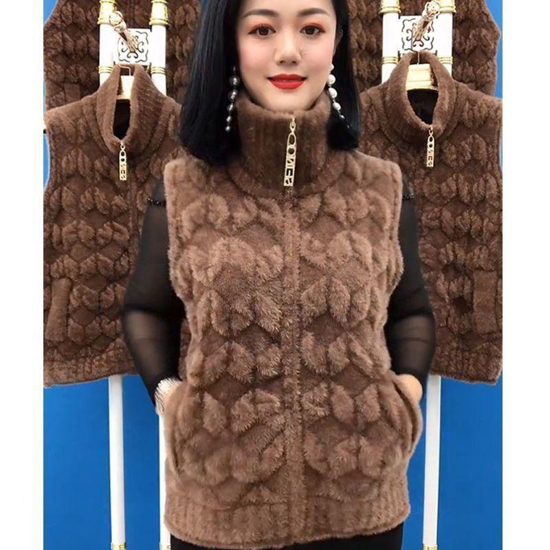 Winter Vest Women's Velvet Warm Zipper Sweater Coat Velvet Middle Aged Old Mother Vest Jacket