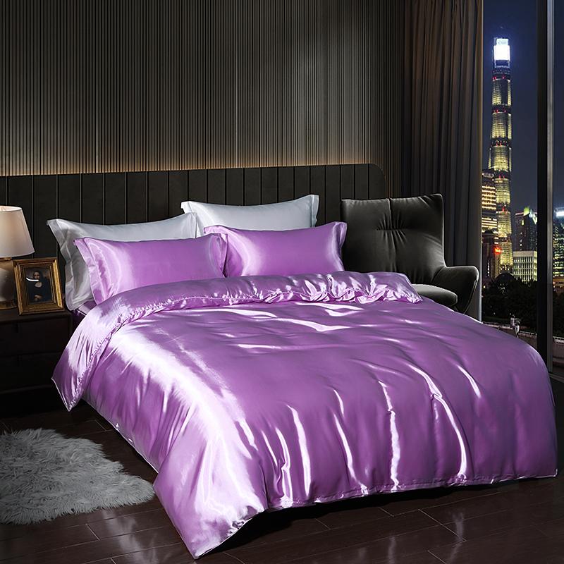 Luxury Satin Bedding Set with Flat Sheet Duvet Cover High End Bedding Set High Density Satin Solid Color Bedding