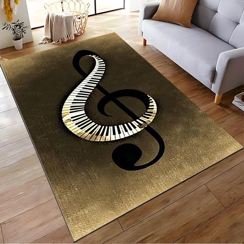 Musik-inspirierter Teppich mit Klaviertasten und Violinschlüssel-Design, Brauner Hintergrund Geeignet für den Einsatz als Anti-Rutsch-Matte für Wohnzimmer, Schlafzimmer, Sofas