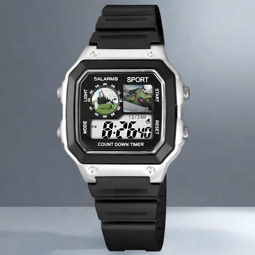 Naruto, Kakashi Sasuke, Anime Würfel, Wasserdichte Elektronische Sportuhr für Schüler, Wecker, Nachtlicht