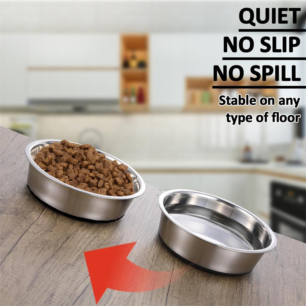 Tigela de aço inoxidável para cães, disponível em três tamanhos, com base de silicone antiderrapante, adequada para cães pequenos, médios e grandes