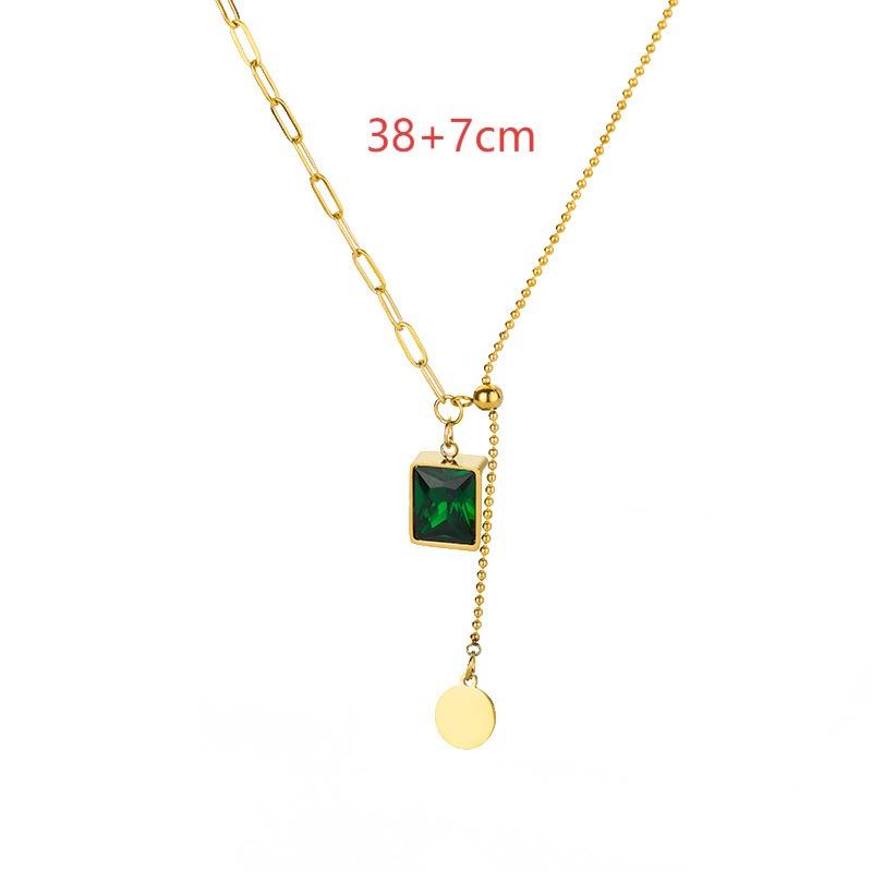 Retro emerald splicing collarbone chain female simple niche adjustable necklace cold wind titanium steel neck chain new summer