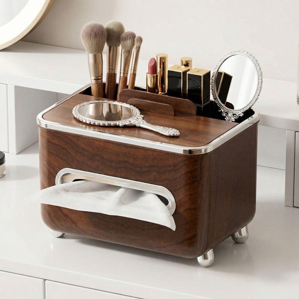 Imitation Walnut Wood Desktop Tissue Box Large Capacity Anti-slip Paper Storage Box Plastic Decorative Tissue Storage Box