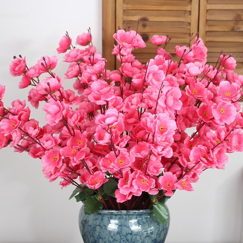 9 Forks Sakura Artificial Flowers Bouquet Peach Blossom for Garden Party Wedding Marriage Decoration Home Table Vase Ornament