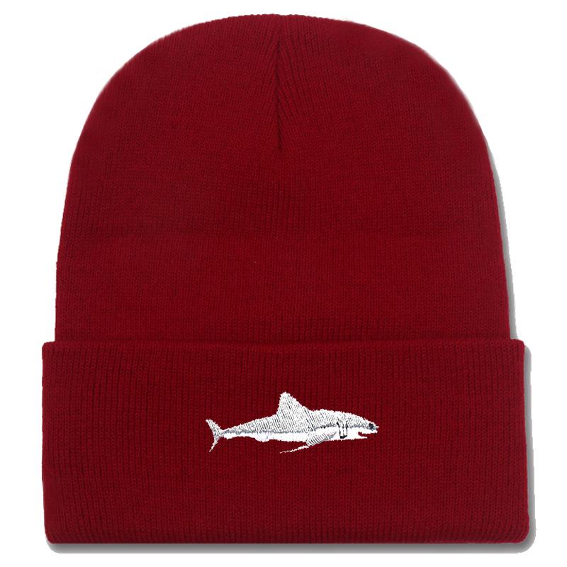 Shark Embroidery Knitted Beanie with Ear Protection for Autumn/Winter - Unisex Casual Hat