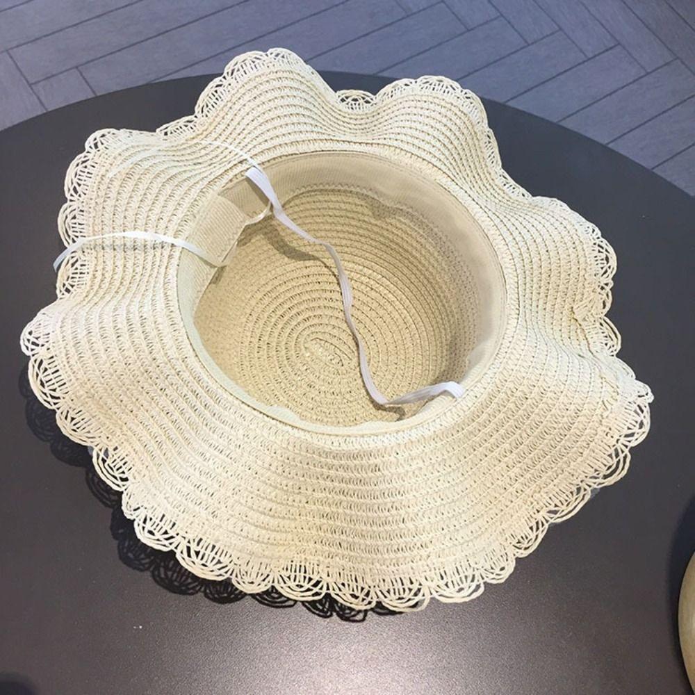 Wide Brim Children Straw Hat Lace Beach Bucket Cap New Beach Sun Hats  Beach