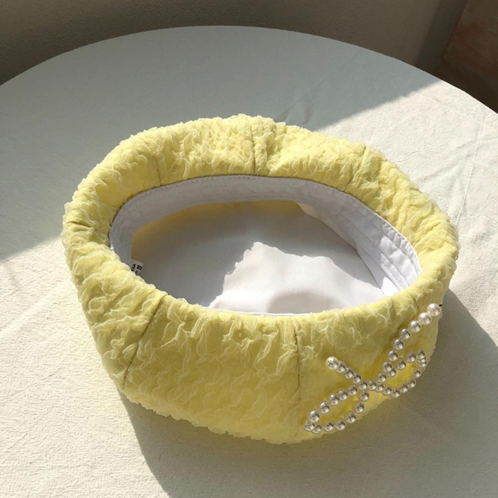 Cotton Pearls Bow Soft Hat Y2K Octagonal Brimless Hat Simple Women Artist Hat  Autumn