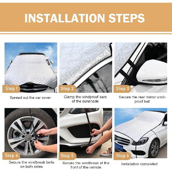 UGSHY Car Half Car Cover Sunshade, Windshield Hood Front Window All-Season Protection Waterproof Dustproof Frostproof Car Cloth, Outdoor Foldable