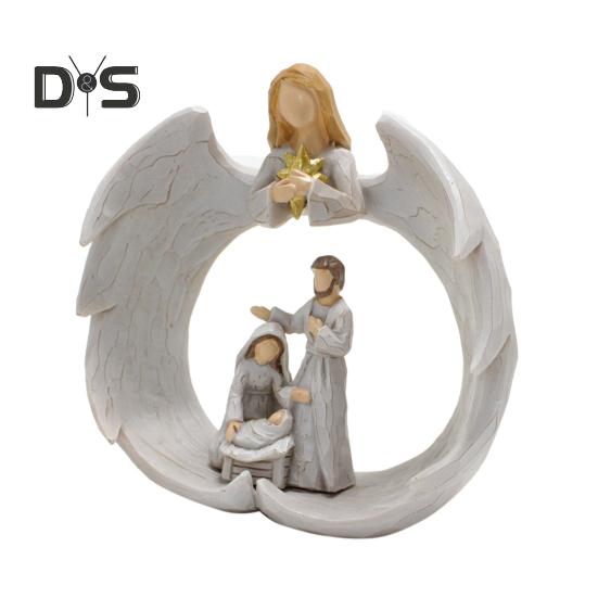 

Святое семейство, фигурка из смолы, угол крыла, Мать, отец, сын, скульптура, статуя, скульптура, украшение для домашнего офиса, рабочего стола, орнамент, рождественский подарок серый