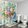 4Pcs Shower Curtain Set with Non-Slip Bath Mat, Toilet Lid Cover, Contour Rug & 12 Hooks, Bathroom