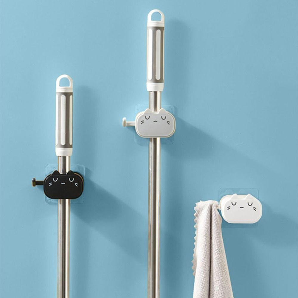 Cartoon-Katze Wandbehang Mopp Besen Wasserdicht Toiletten-Aufbewahrungsregal Festes Moppregal für den Haushalt