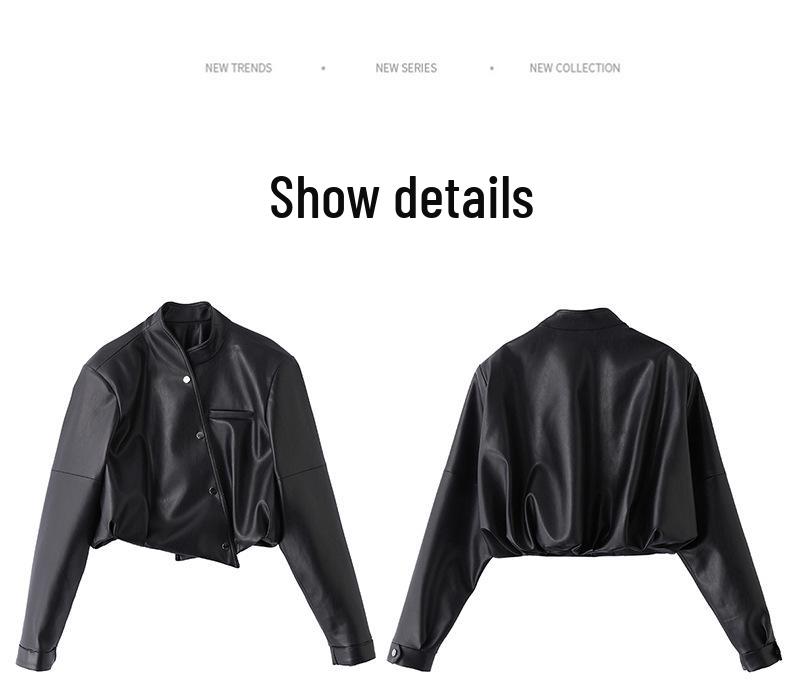 2025 Spring Women's High-End Petite Round Neck Loose Short Leather Jacket WA2513