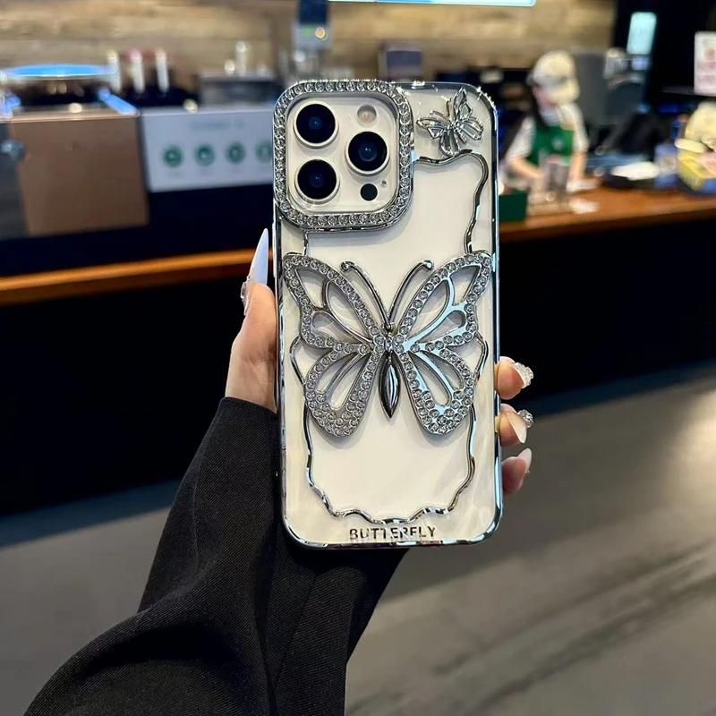 

Glitter Crystal Diamond Butterfly Phone Case For iPhone 17 AIR 16 15 14 Plus 13 17 16 Pro Max Clear Plating Shockproof Cover 16 For iPhone 16