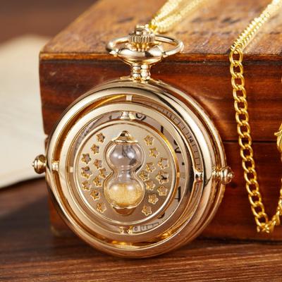 Gold, Große Taschenuhr Hohltrichter Chronograph Vintage Quarz Taschenuhr