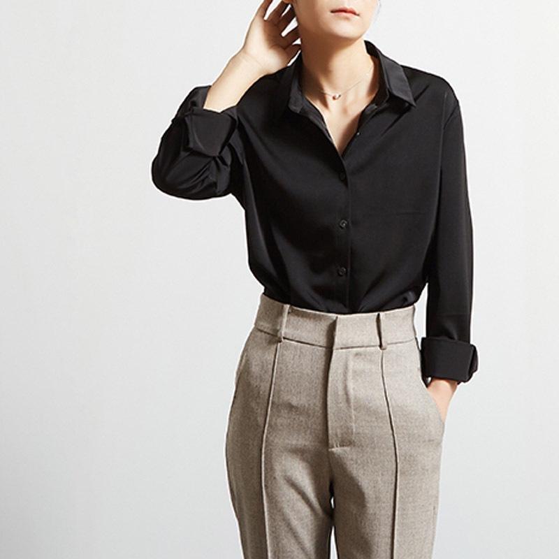 Women's Satin Shirt Autumn New Interview Shirt Light Workplace Commuting Shirt Top Olive Green Shirt