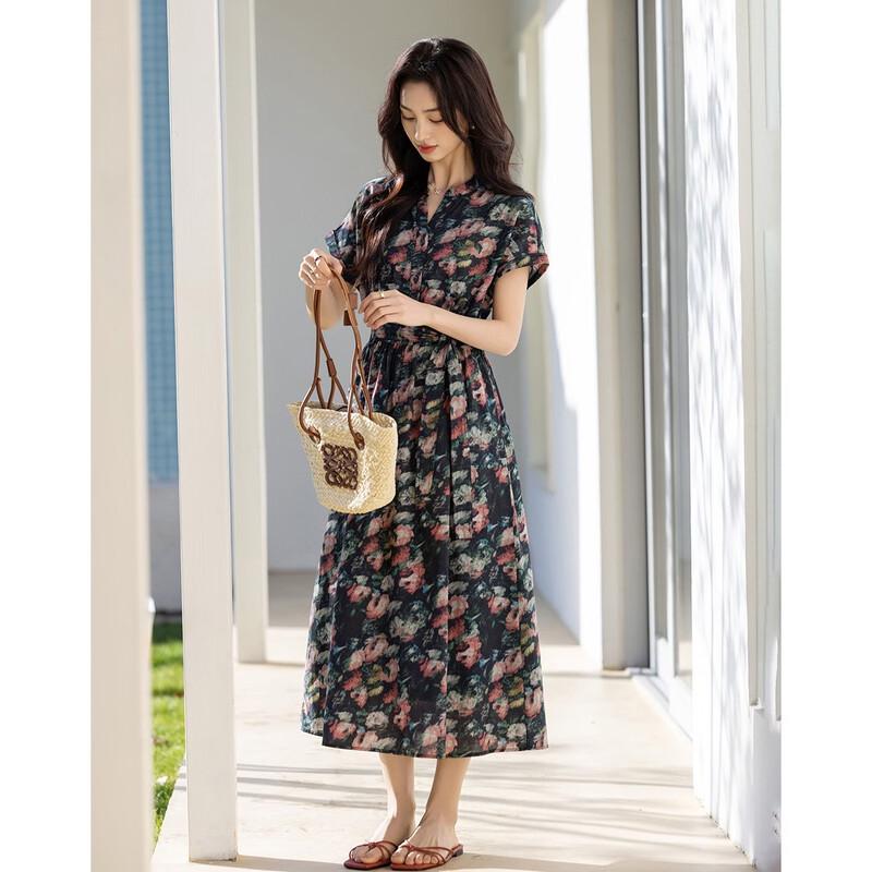 Demana Oxygen Pure Cotton V-Neck Printed A-Line Summer Dress