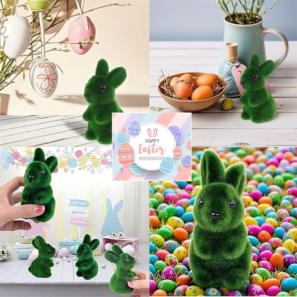 1-10PCS Realistic Easter Bunny Green Foam Flocking 3D Moss Rabbit Gardening Decor Craft Ornament Seasonal Spring Home Decoration