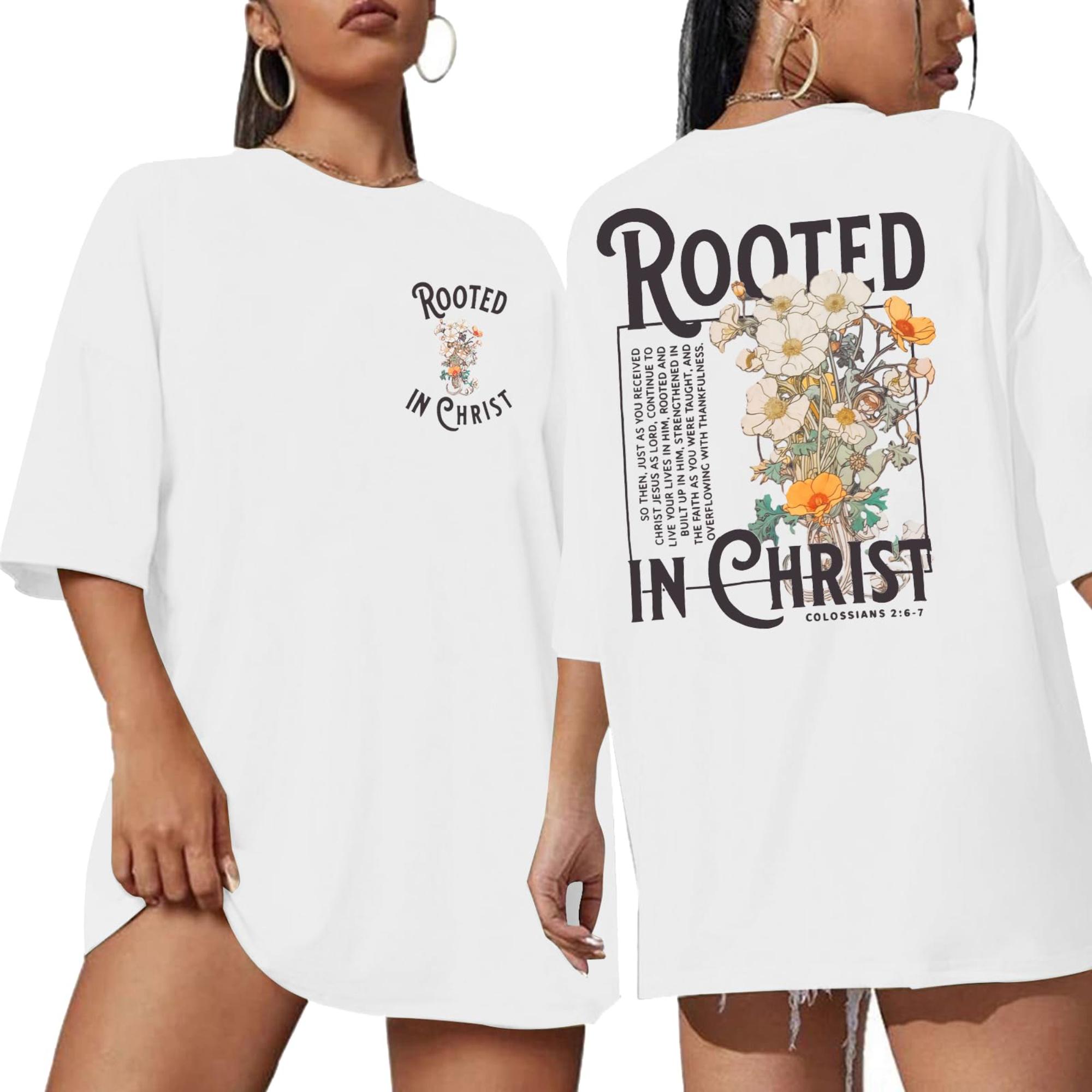 Rooted in Christ Printed Womens Tshirt Fashion Trend Top SpringSummer Pure Cotton Unisex Short Sleeve Tshirt M