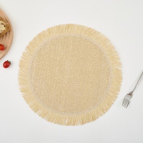 Jogo Americano Redondo de Papel Tecido à Mão Resistente ao Calor com Borda de Franja Absorvente Elegante Decoração de Jantar para Casa e Restaurante