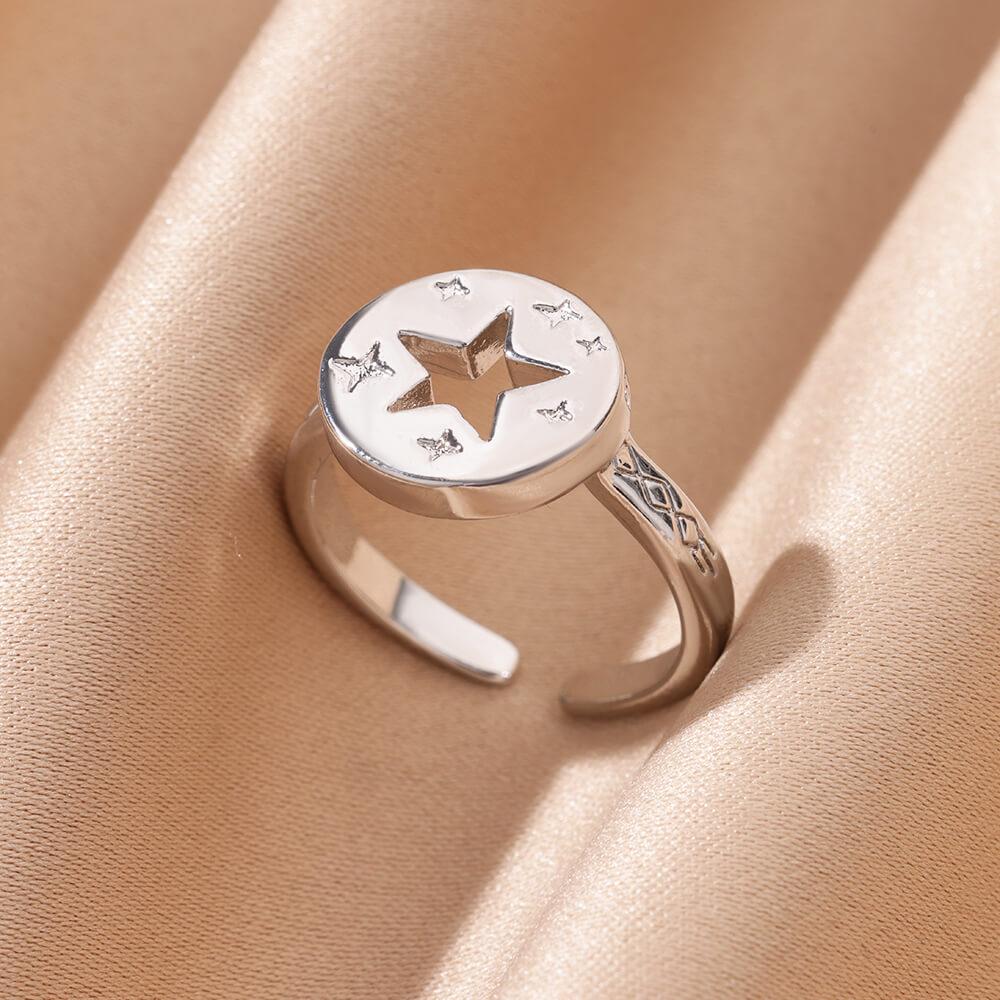 Hollow Little Star Stainless Steel Rings Women Gold Color Open Ring Aesthetic Waterproof Charm Jewelry Wedding Party Accessories