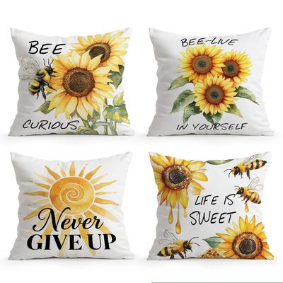 Sunflower Bee Pattern  Pillowcase Printed Polyester 40/45/50cm Throw Pillowcover Decorative Sofa Cushion Pillowslip Home Decor