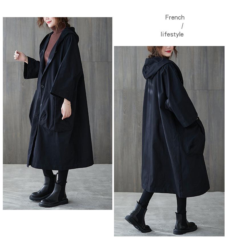 2338 Women's Plus Size Artistic Casual Trench Coat - 2026 Spring New Arrival, Mid-Length, Long-Sleeved Outerwear