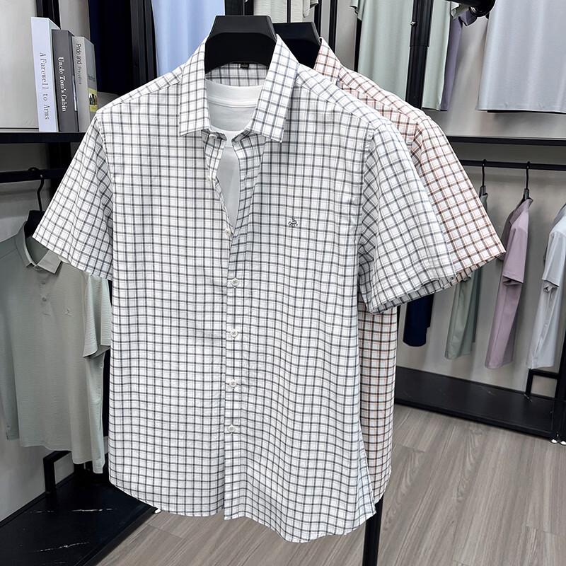 Firstview Men s Fashion Plaid Short-Sleeve Cotton Shirt 3XL