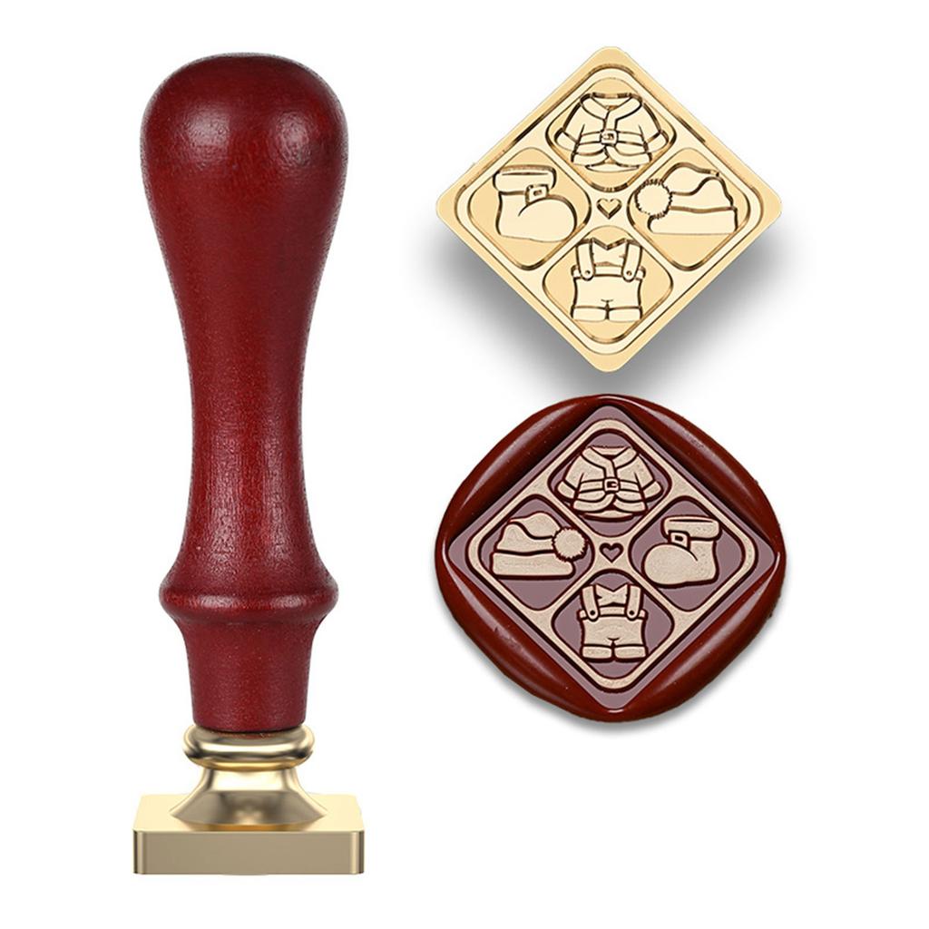 Christmas Themed Seal Stamp Head with Wood Handle for Seal Envelope Christmas Card Invitation Scrapbooking Embellishment